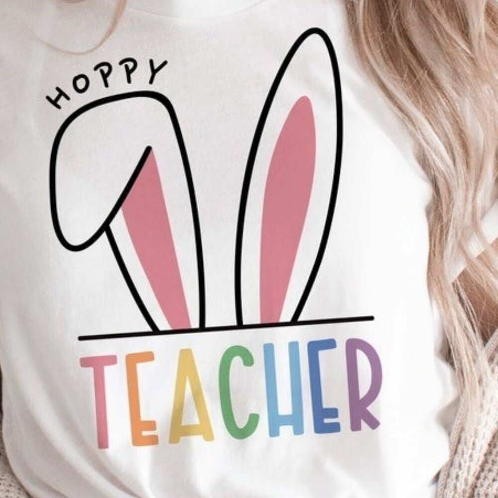Hoppy Teacher Shirt, Teacher Easter Shirt, Teacher Bunny Shirt View 2